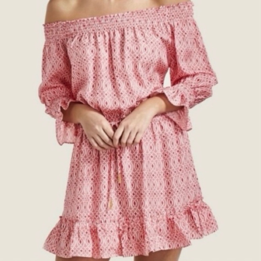 🍒Paloma Blue Silk Dress “Calypso” Pink Rose - Lynx Pattern - Size Small - NWT